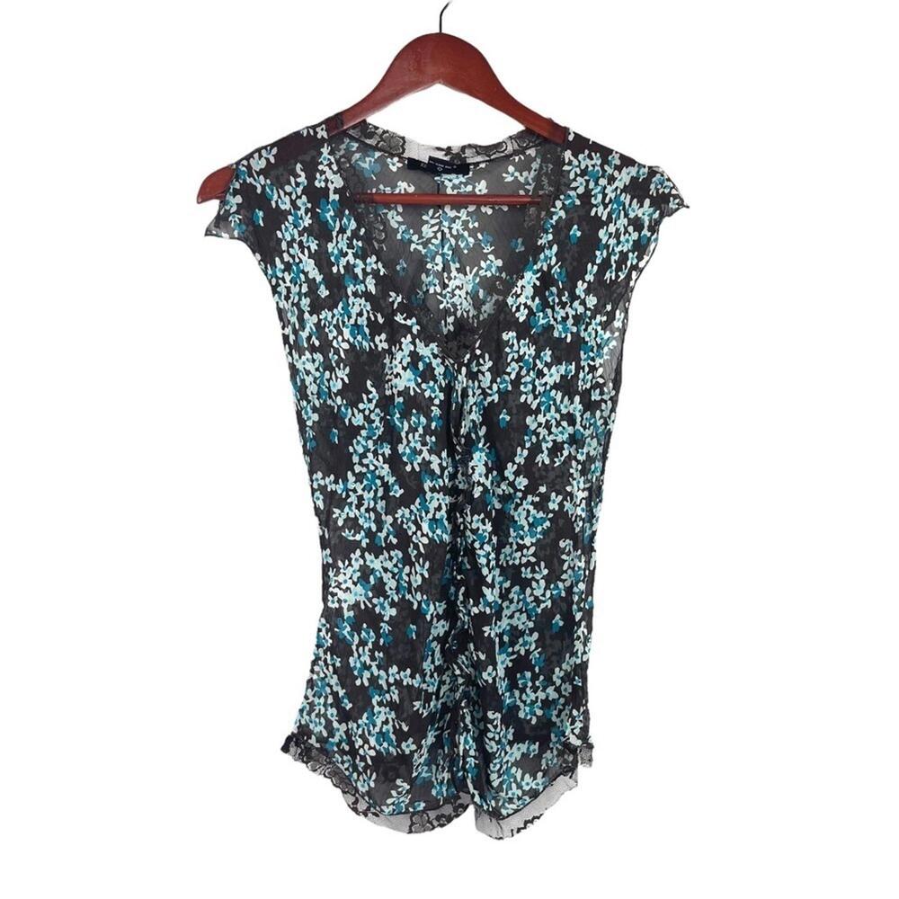 Brown Sheer Floral Print Women's Top